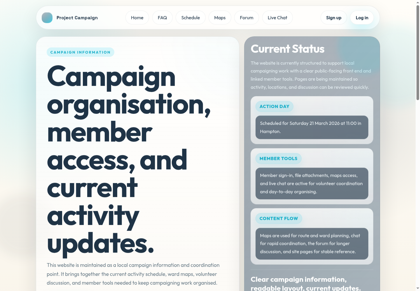 Screenshot preview of projectcampaign.co.uk